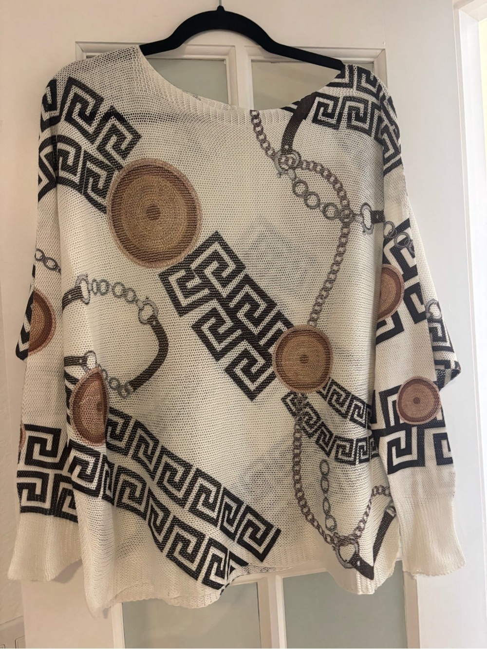 Cream Patterned Women’s SweaterWith  Chain & Medallion Print Lightweight.